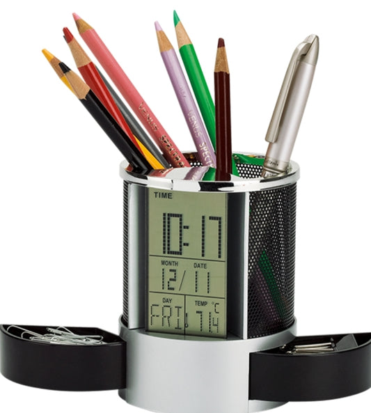 Clock Organiser With Pen Cup